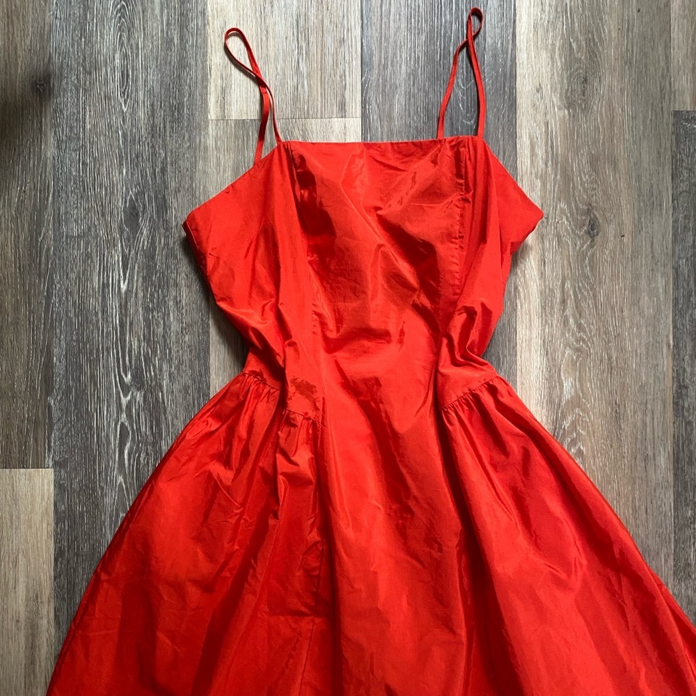 A New Day Spaghetti Strap Open Back Drop Waist A‎ Line Midi Red Dress Sz 12 NWT